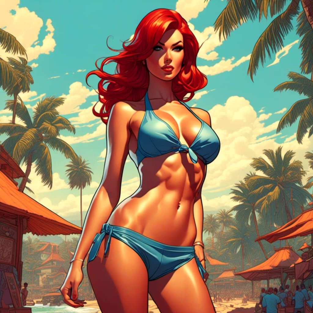Bikini Model Vector Art Illustration in Cartoon Style