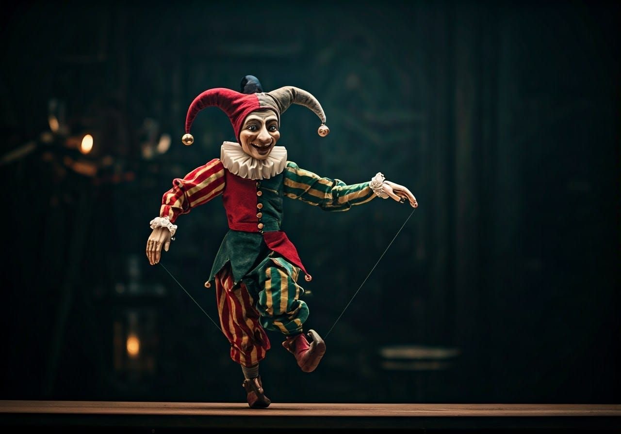 Medieval Jester Puppet Dances in Cinematic Splendor