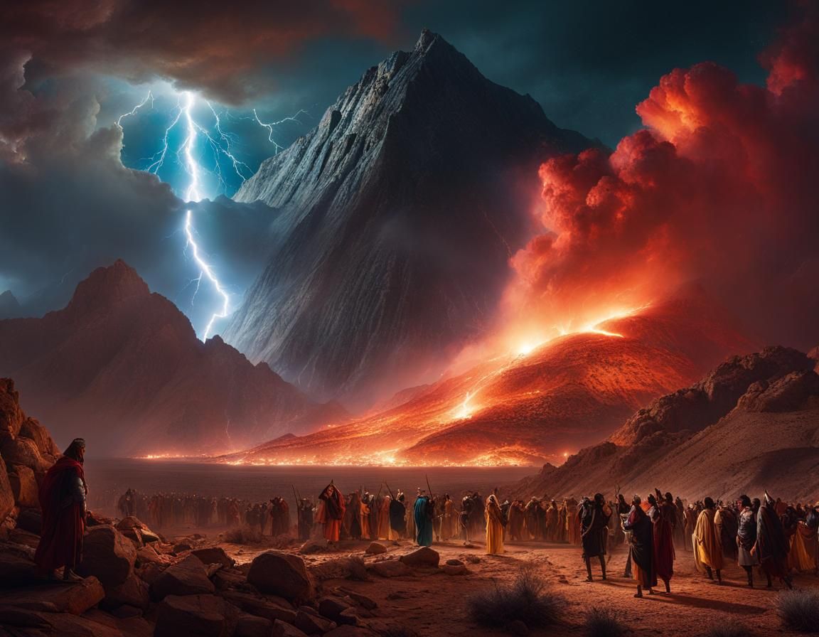 Biblical Scene with Lightning Storm, HDR Photograph