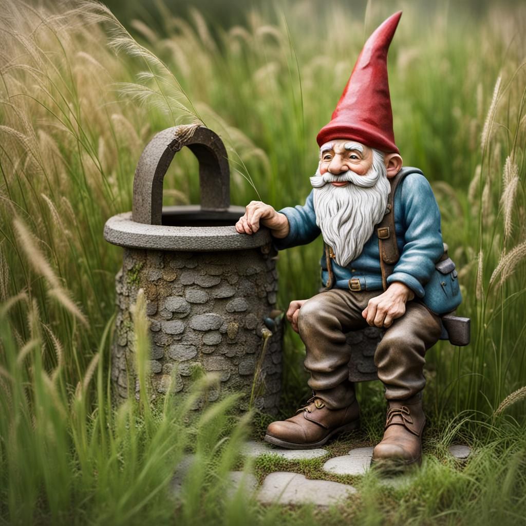 Old Fashioned Gnome by a Well