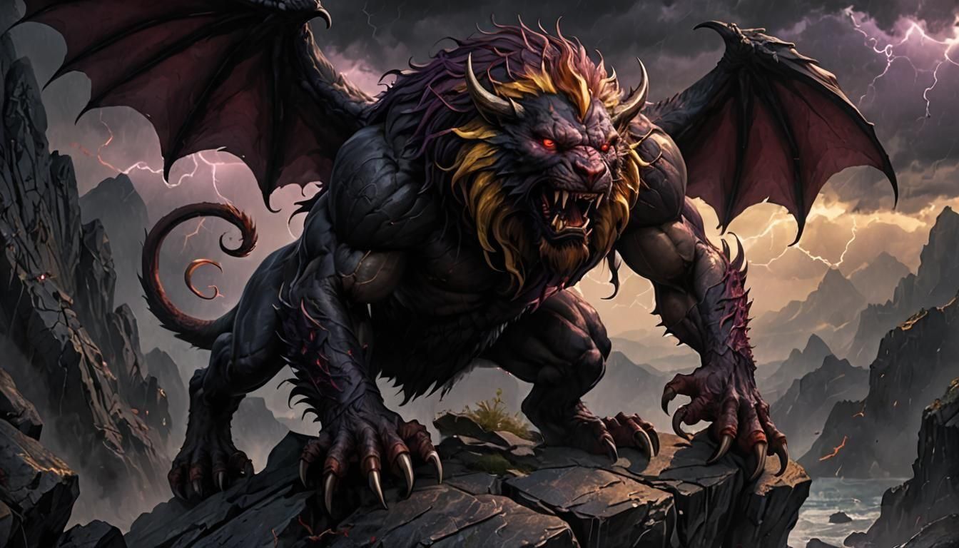 Menacing Manticore in Dark Fantasy Style