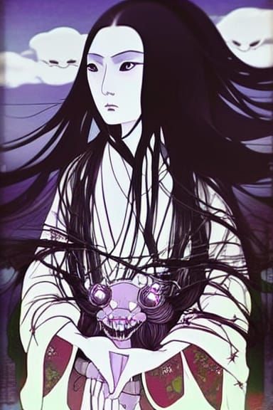 Ethereal Japanese Goddess of Death in Ghibli Style