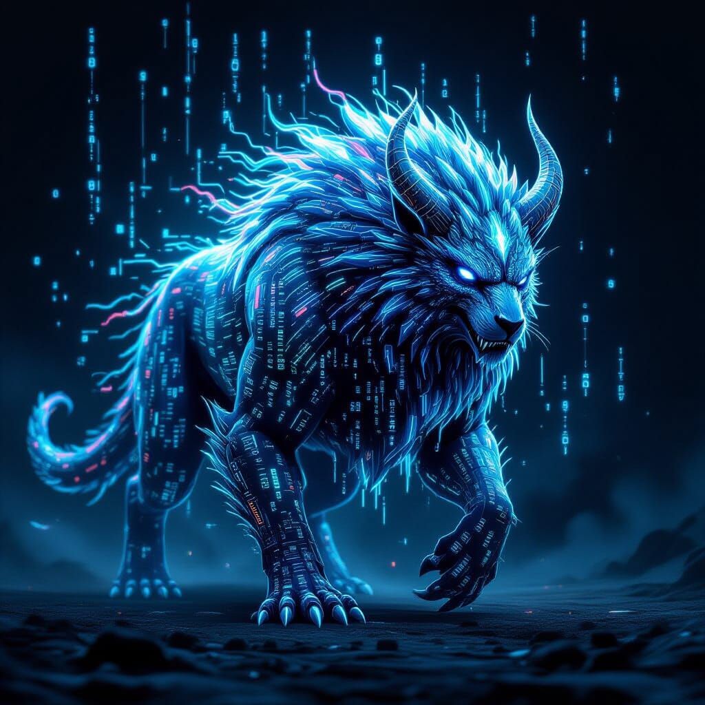 Mythical Data Beast Portrait in Dark Digital Art Style
