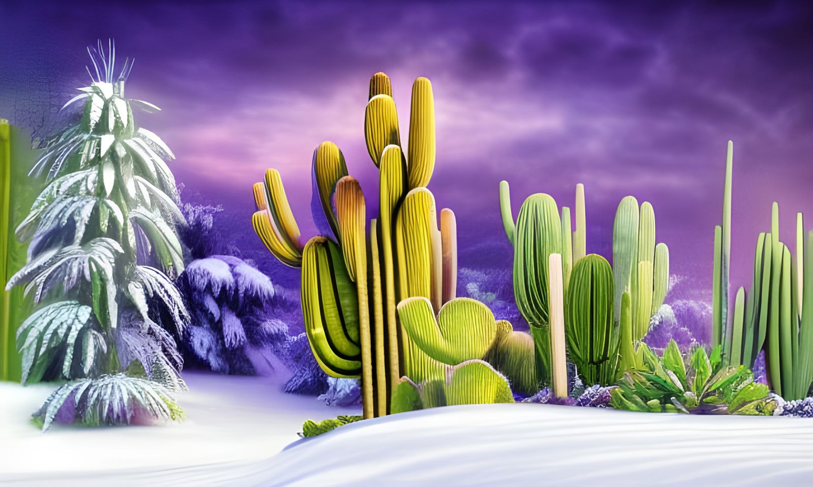 Blooming Cactus in Winter Wonderland: Digital Art