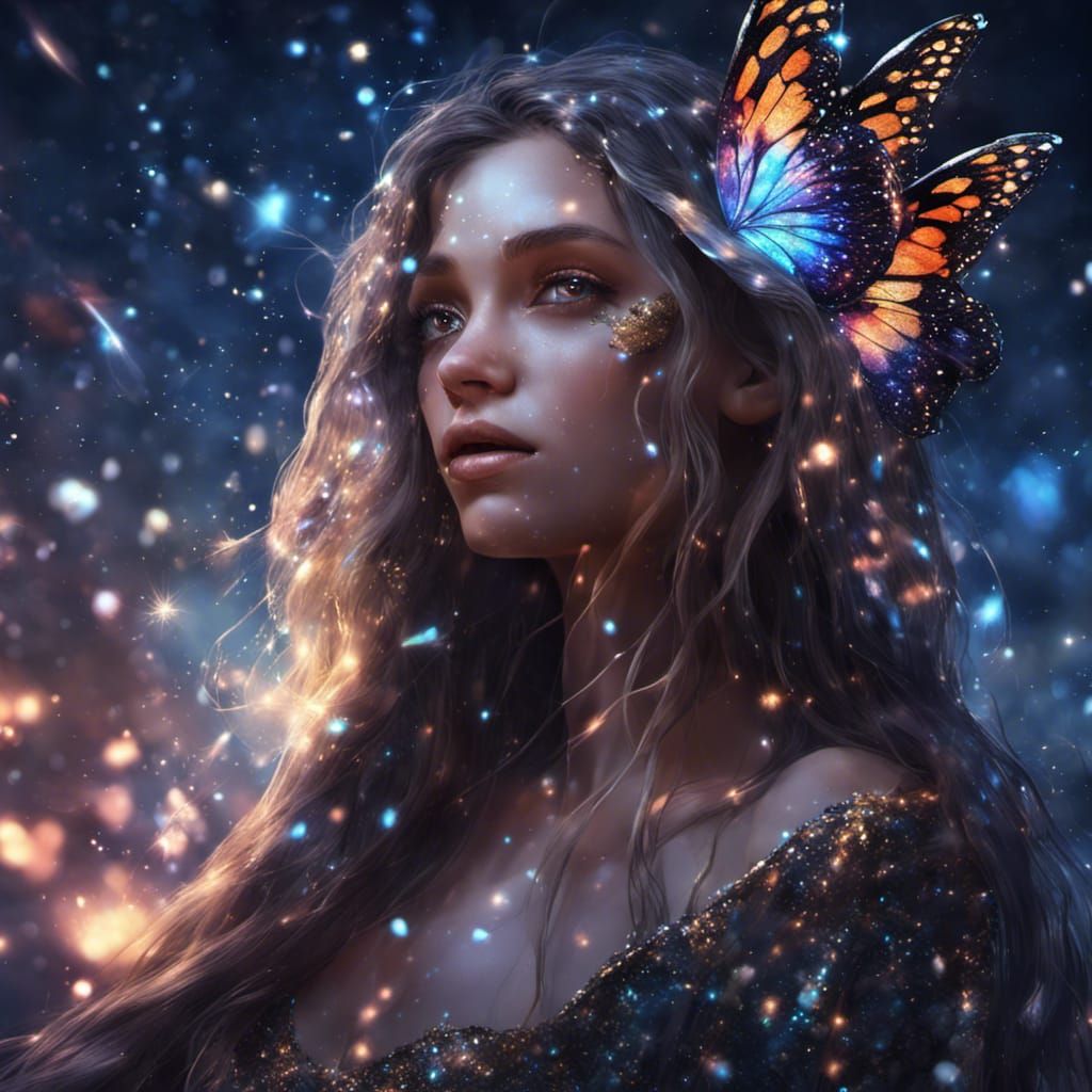 Glittering Fairy with Butterfly Wings in Fantasy Art