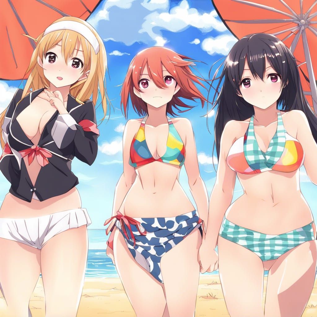 Anime Girls at the Beach in Key Visual Style