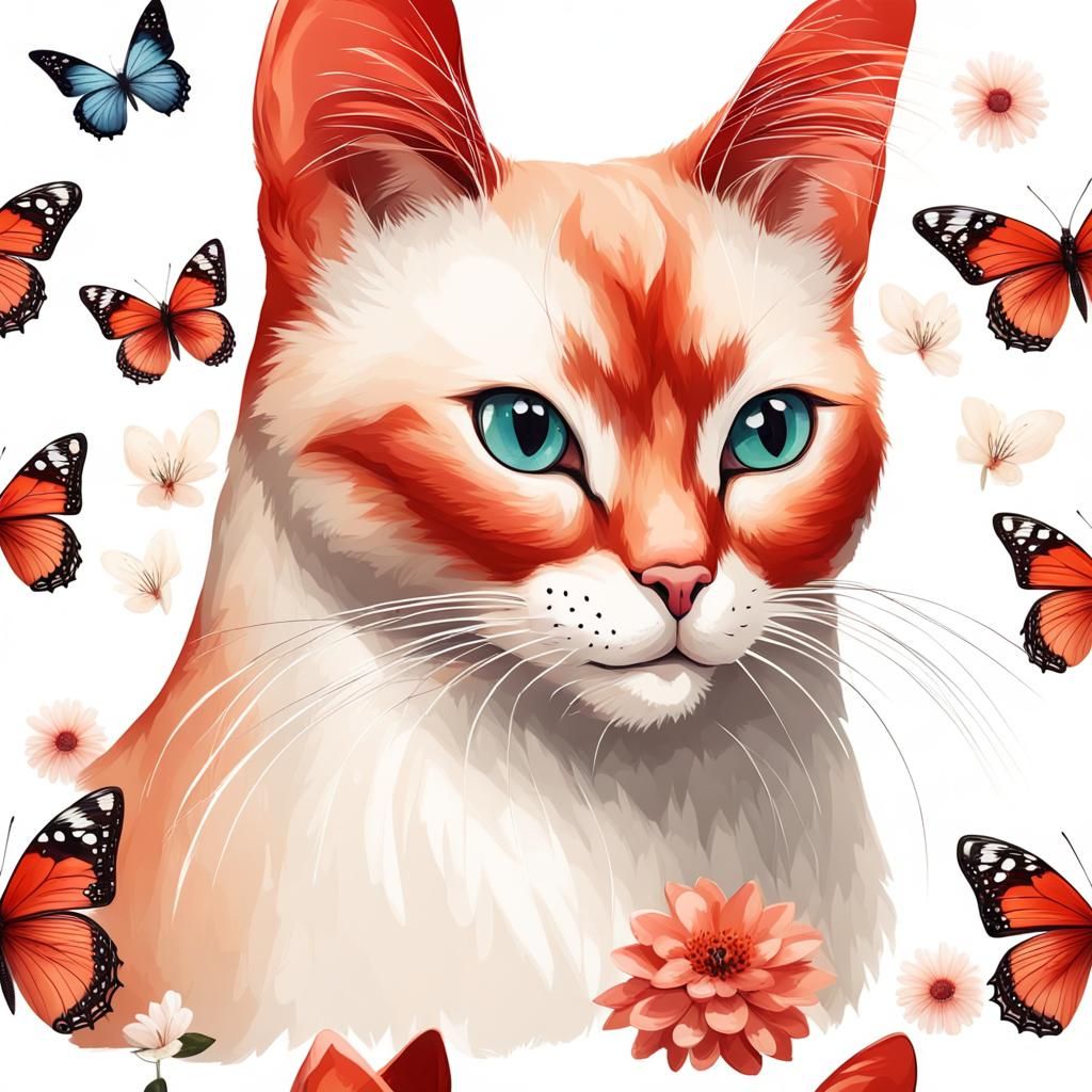 Siamese and Norwegian Cats Hugging with Flowers