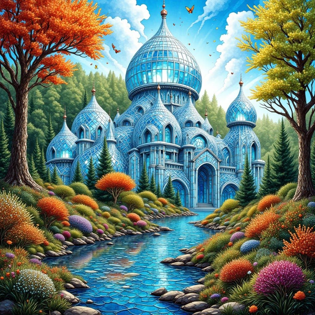 Majestic Glass Castle in Elegant Glasswork Style