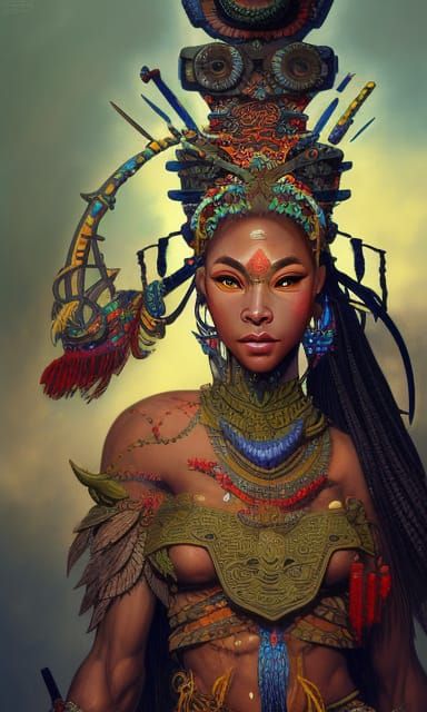 Hybrid Warrior Elf Portrait in Art Nouveau Style