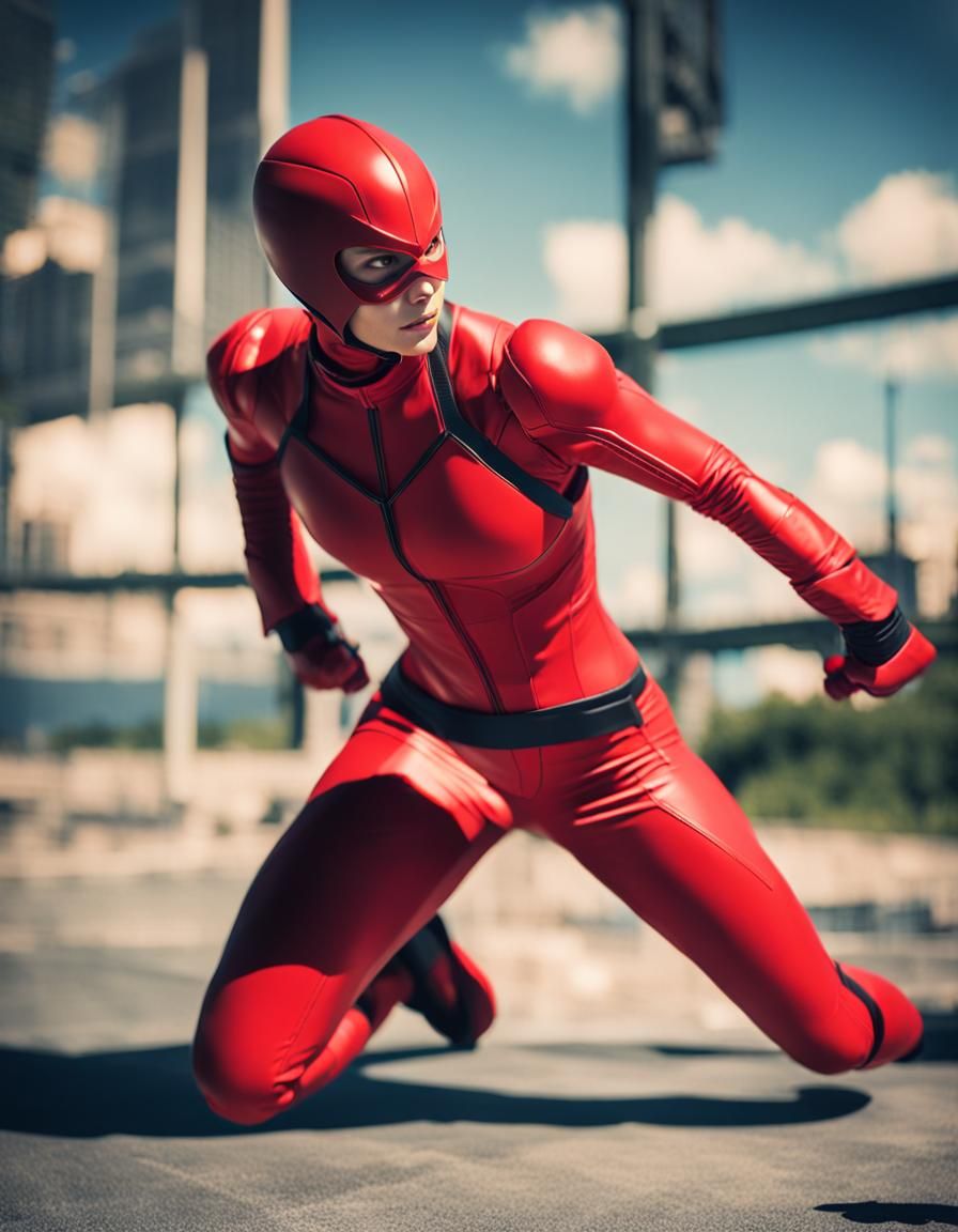 Superheroine Enters Fighting Game in Red Bodysuit