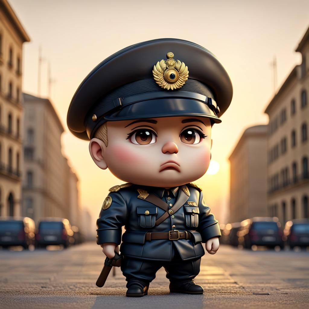 Chibi, Mussolini chibi, golden hour, 8k resolution. Intricat...