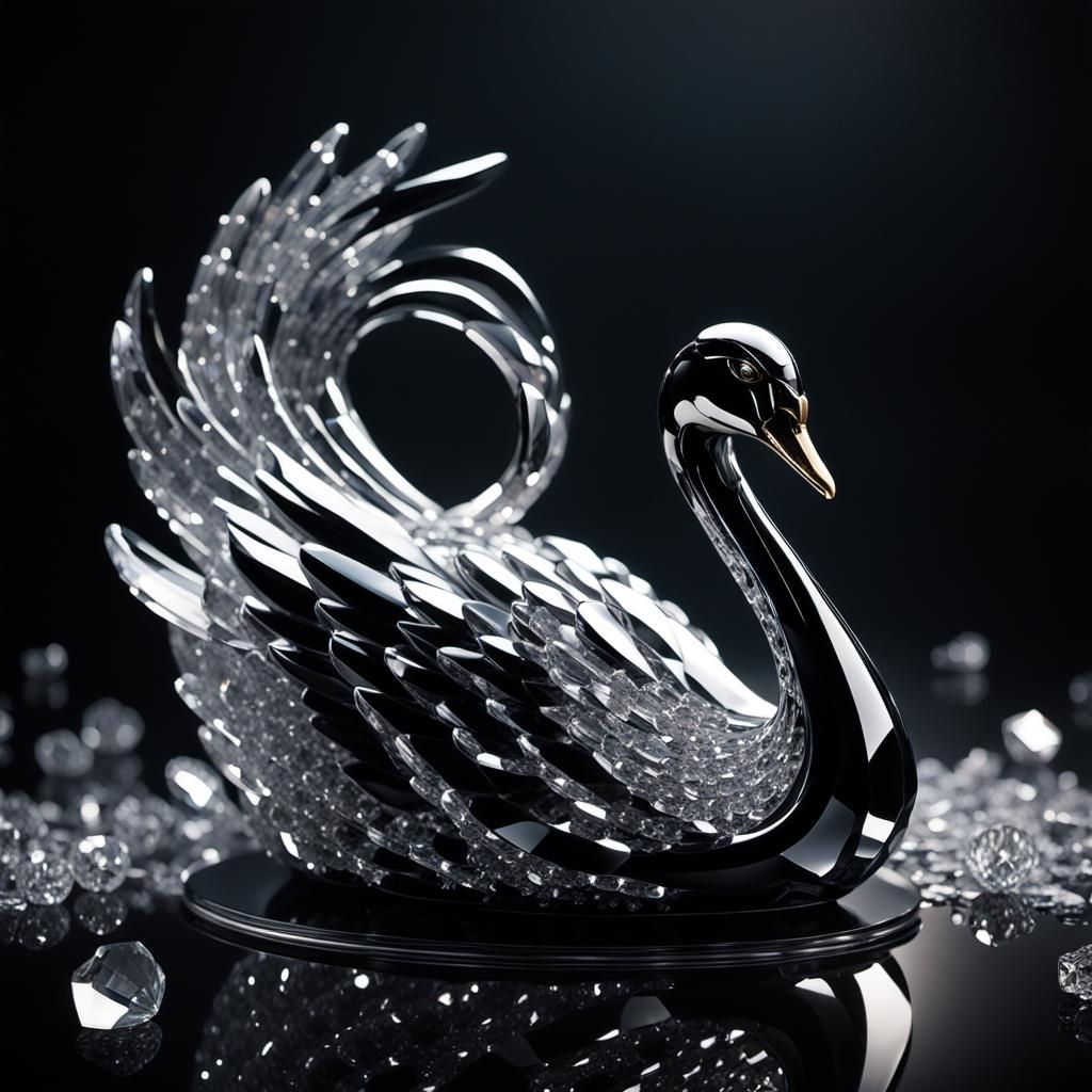 Luxurious Crystal Swan Sculpture in Dark Ambiance