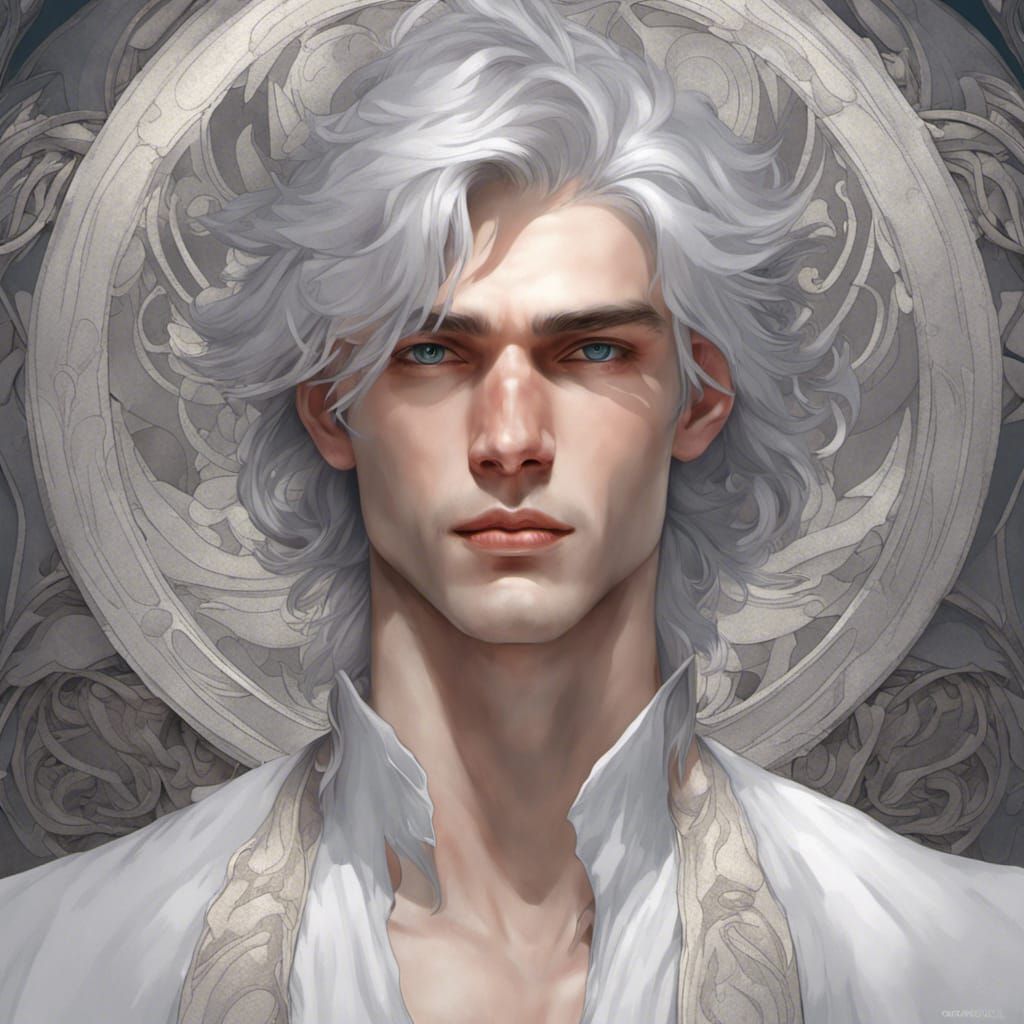 Ethereal Silver-Haired Youth: Fantasy Portrait