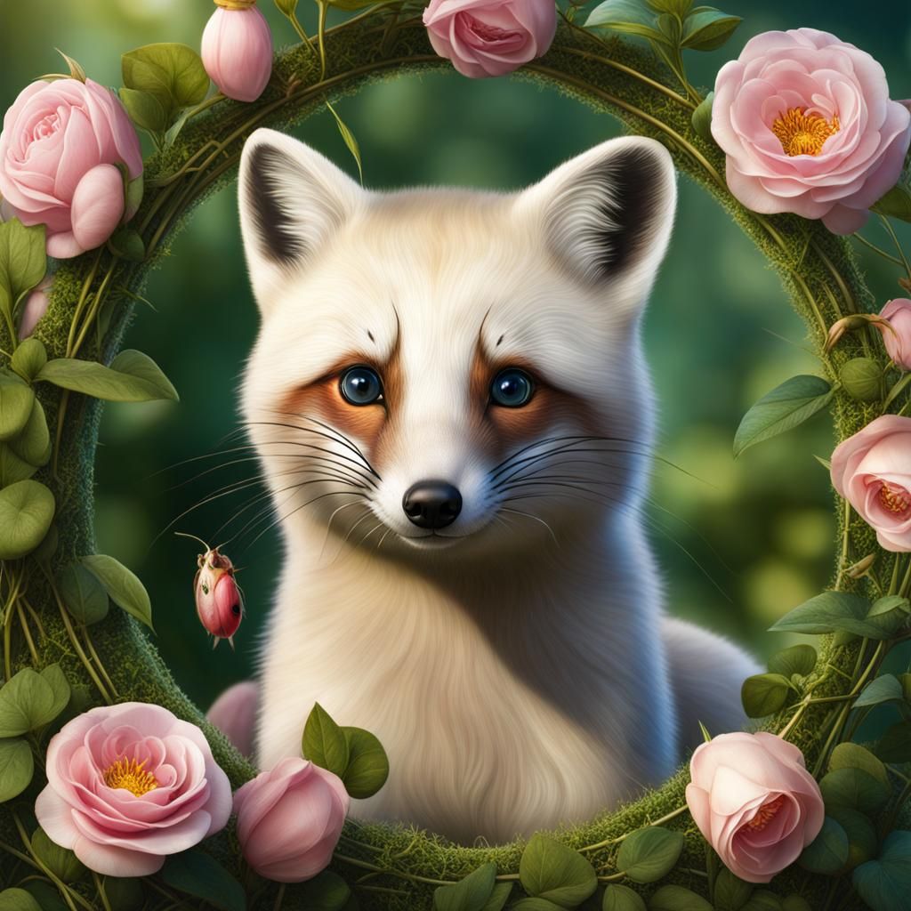 Hybrid Animal Encircled by Floral Vines: Hyperrealistic Phot...