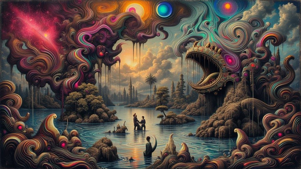 Surreal Dreamscape Oil Painting with Dynamic Impasto