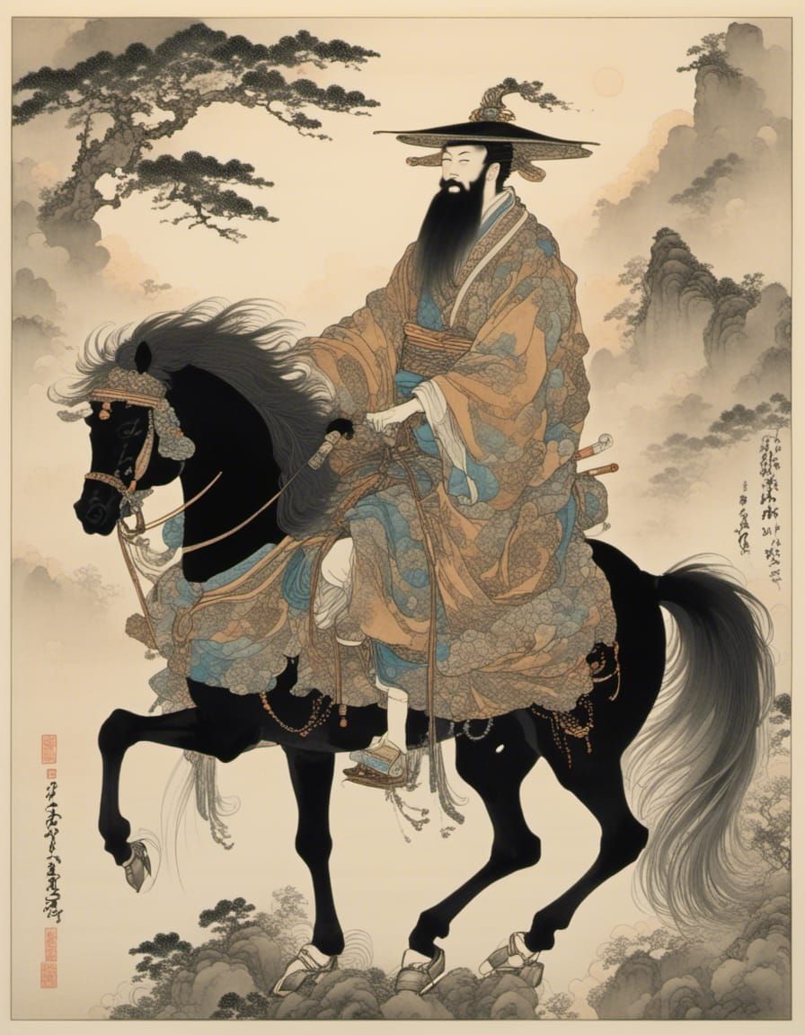 Merchant on Horseback in Muromachi Style