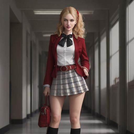 Hyper-Realistic Schoolgirl Portrait in Red Blazer