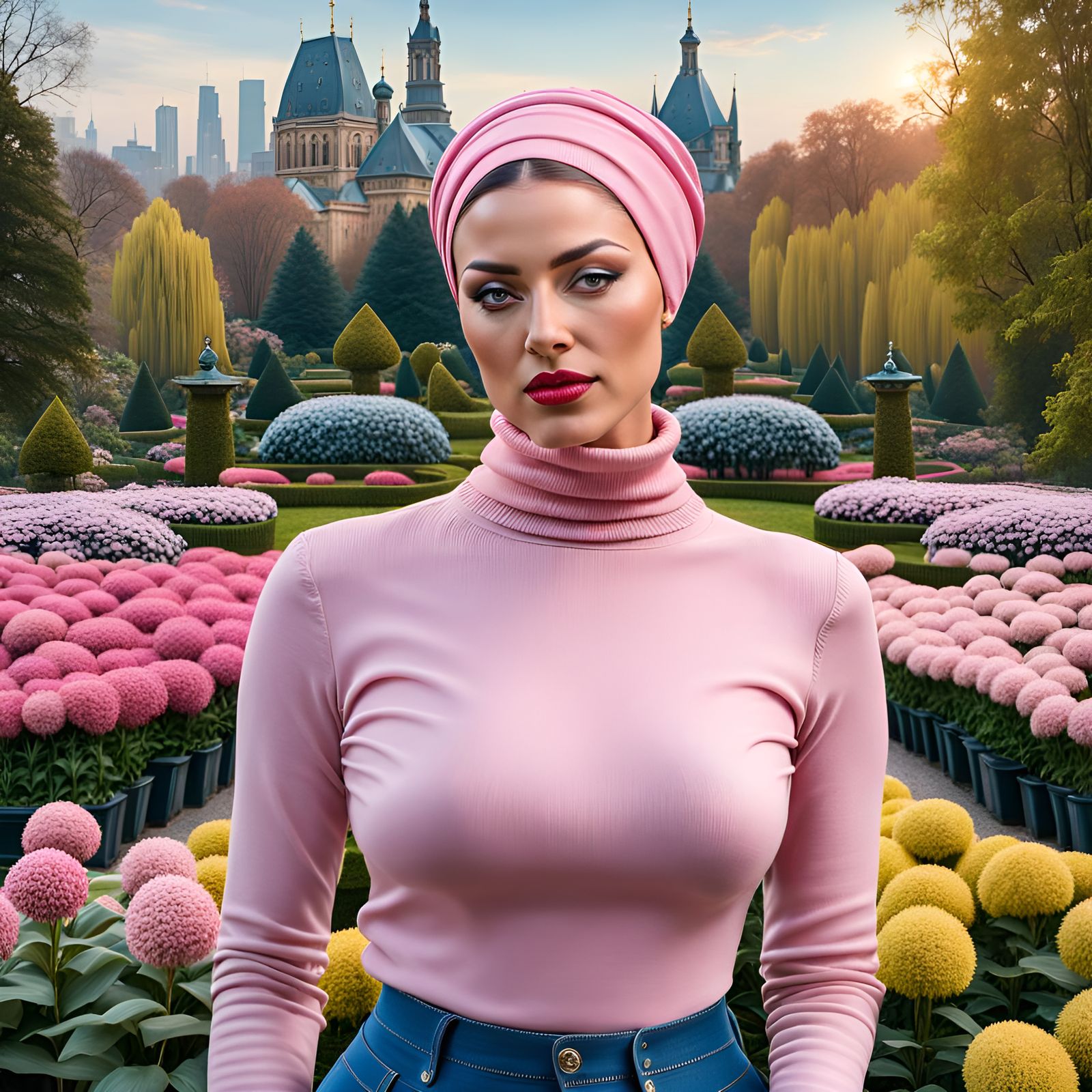 Woman with Pink Mask in Mystic Garden