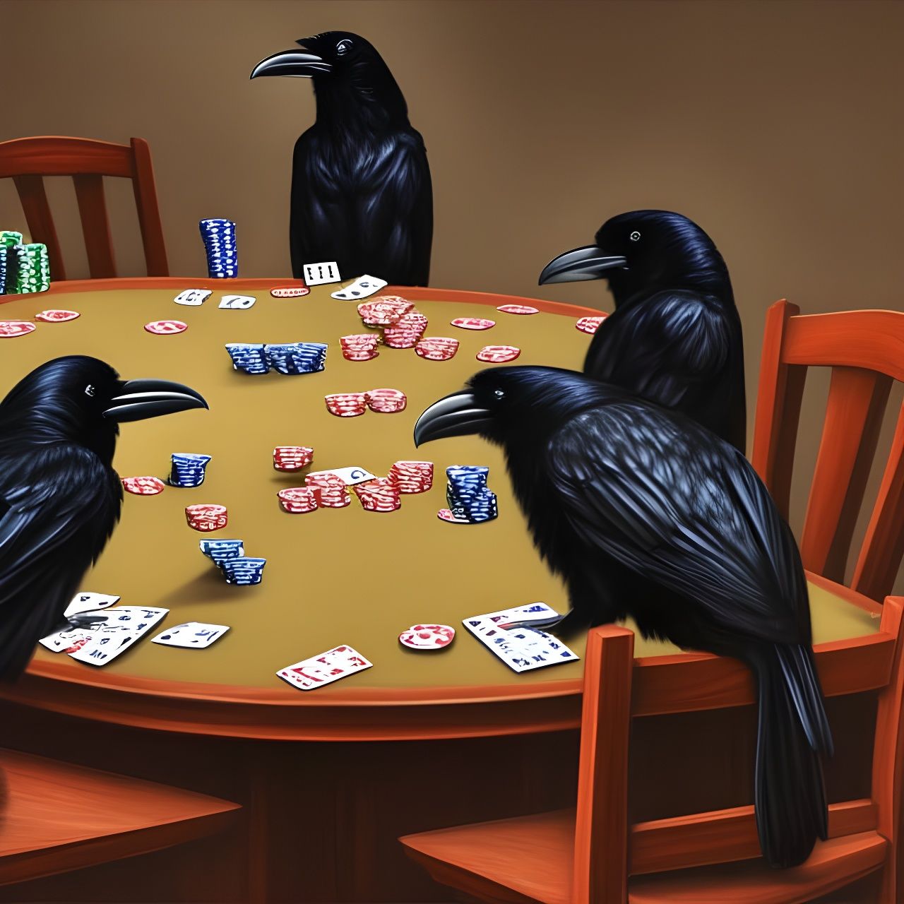 Photorealistic Ravens Playing Poker in 8K