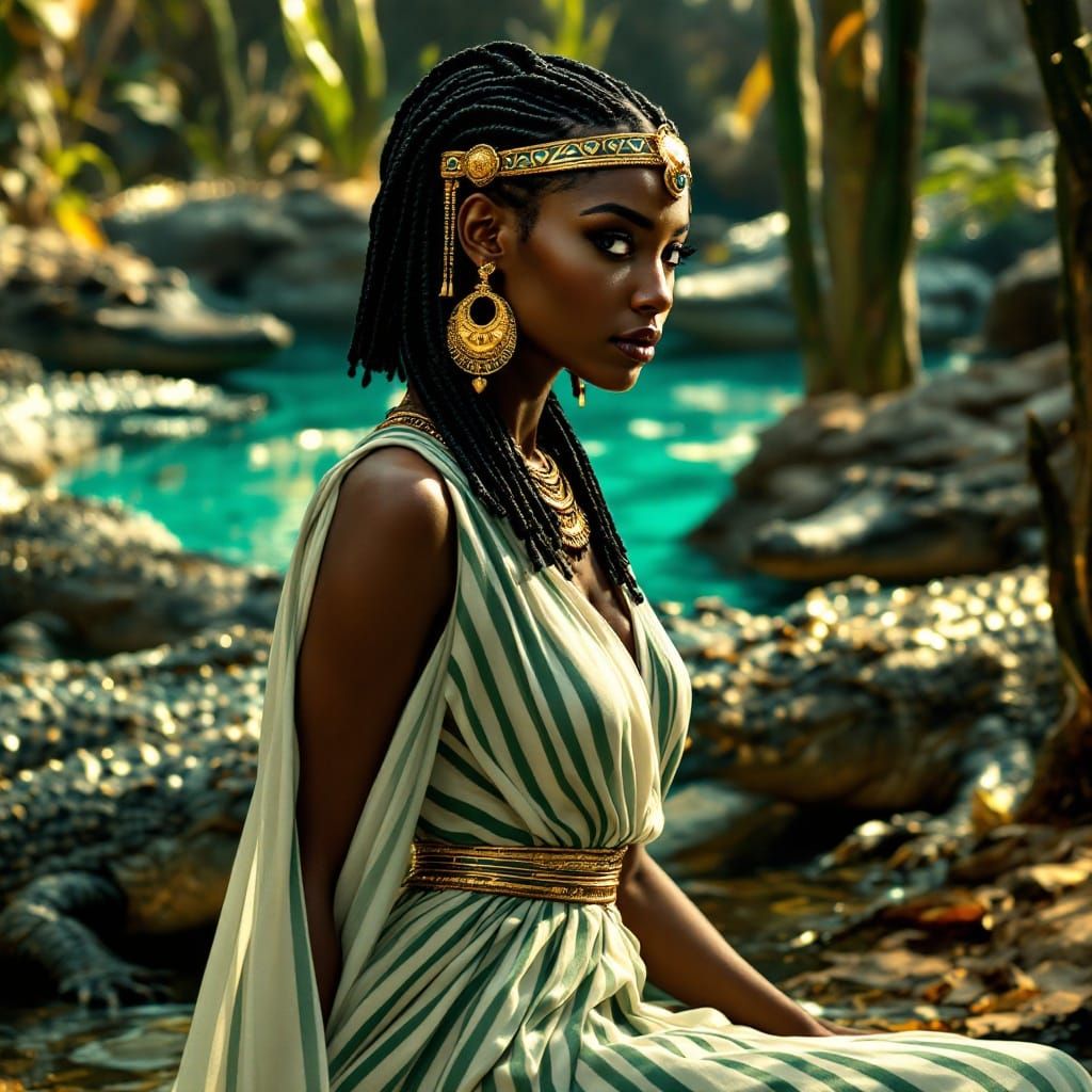 Egyptian Goddess Neb Hetep Exudes Mystique Amidst Nile Croco...