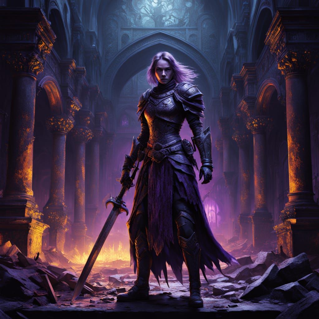 Gothic Warrior Woman in Blood-Soaked Battle