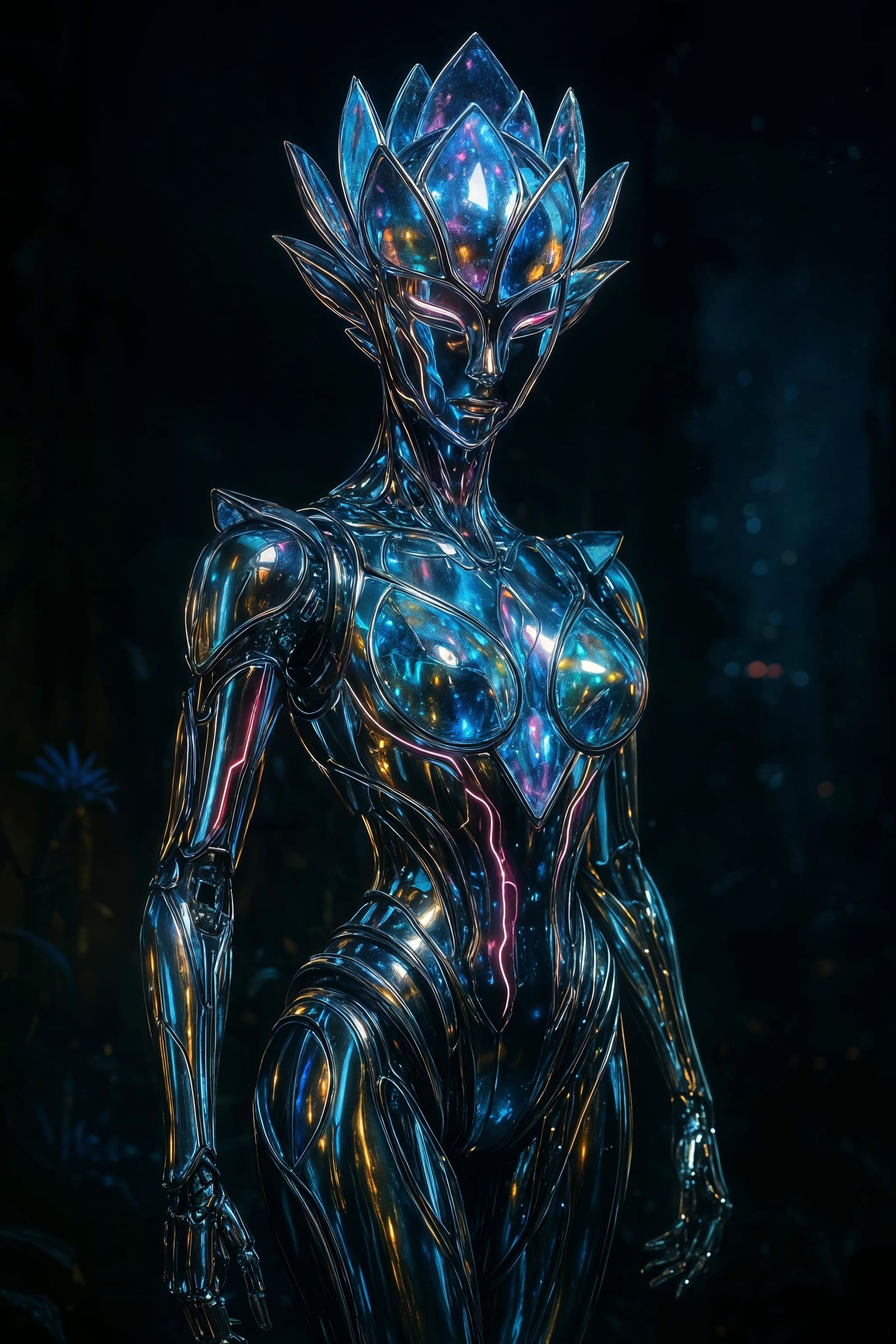 Lotus Cyborg in Retro Cyberpunk Style