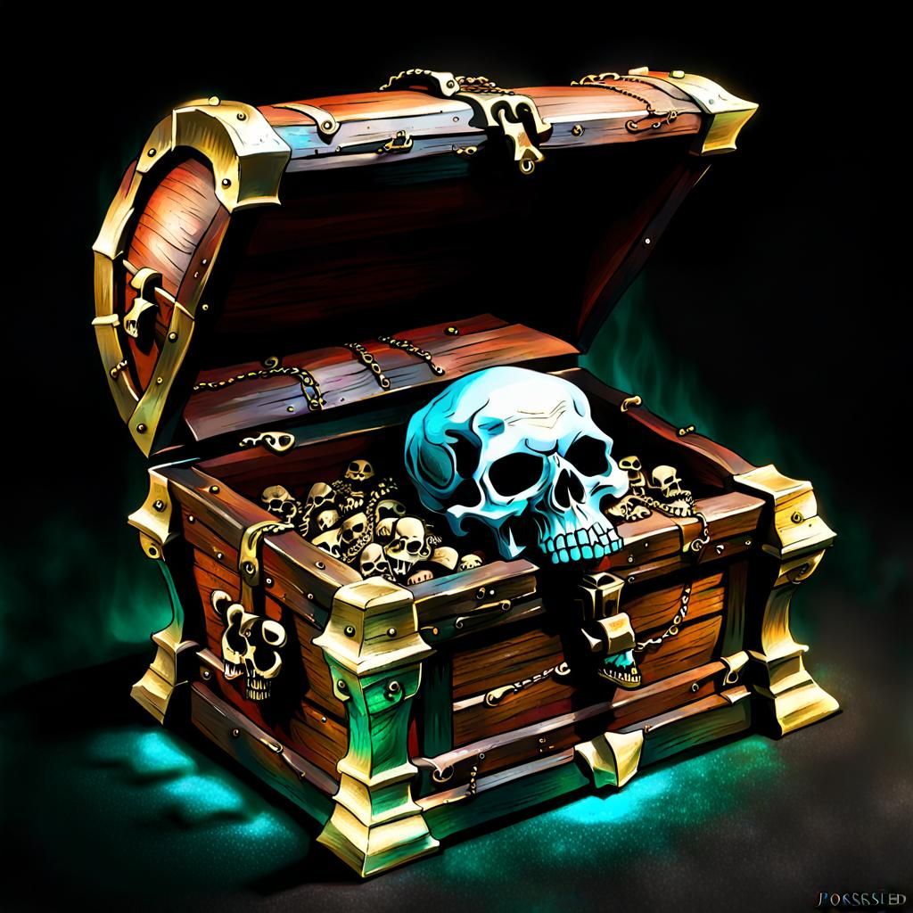 Possessed Treasure Chest with Skull Digital Art