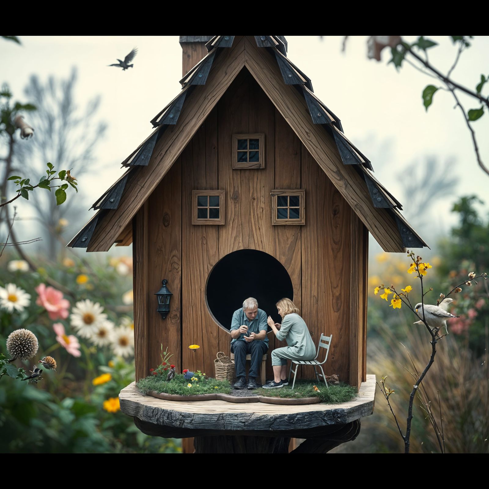Inhabited Birdhouse: Surreal Human-Sized Home