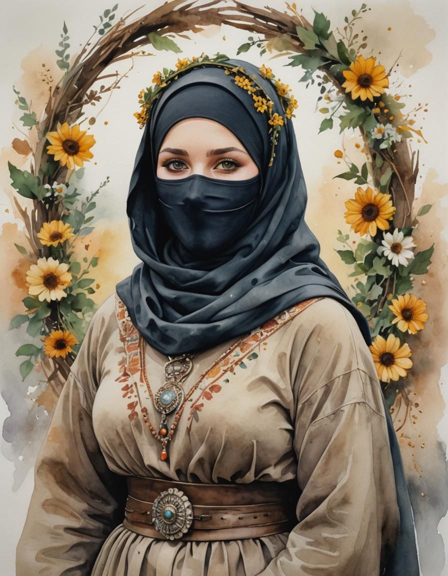 Neolithic Woman Portrait in Watercolor and Oil