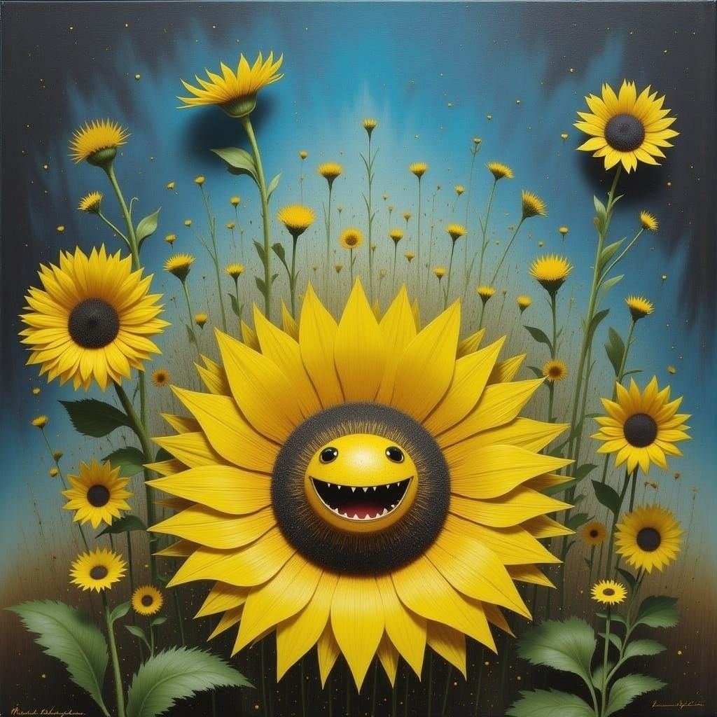 Surreal Yellow Flower Monsters Unleash Vibrant Chaos