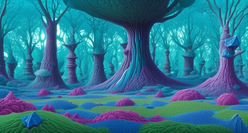 Surreal Alien Landscape with Giant Glowing Trees