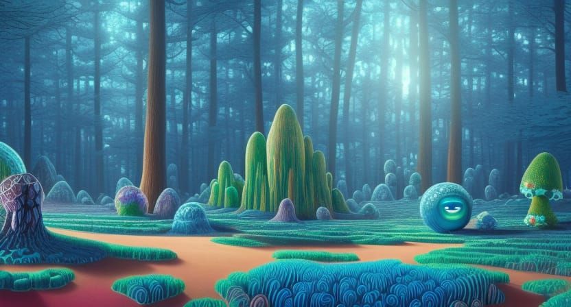 Alien Landscape with Giant Glowing Trees