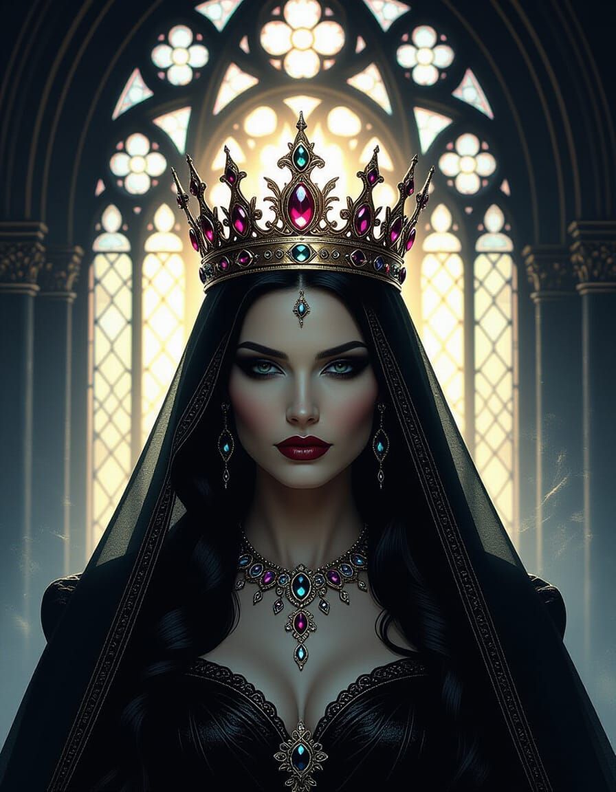 Mysterious Queen in Shadow with Glowing Crown