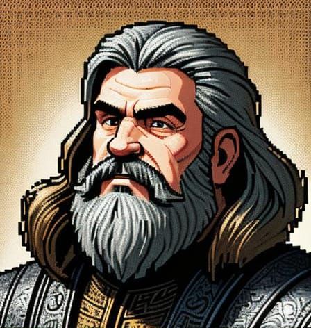 Pixel Art Portrait of Bearded Female Dwarf
