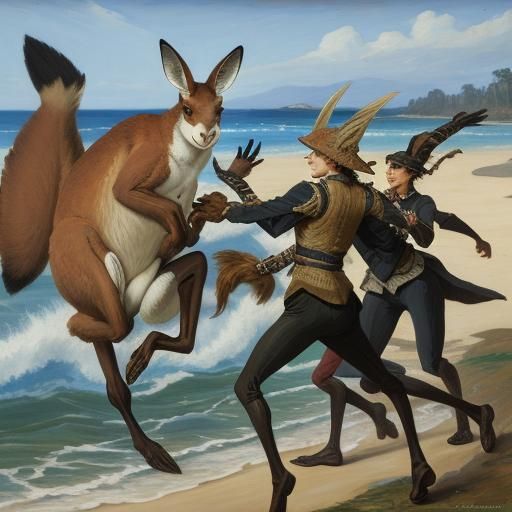 Surreal Kangaroos on a Shore, in Classical Style