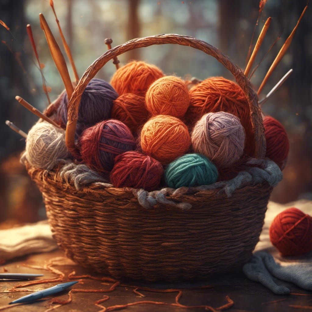 Knitting Basket Still Life in Detailed Digital Art