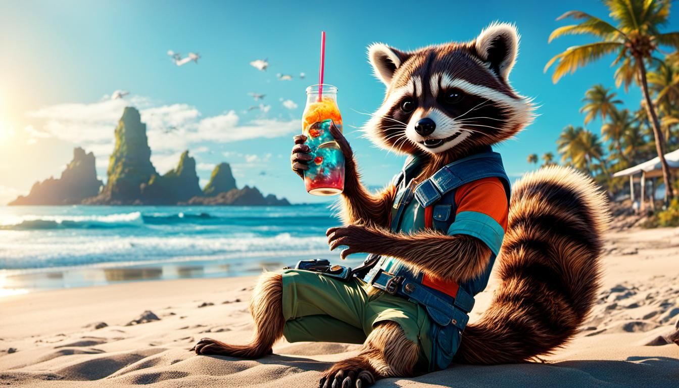 rocket raccoon on vacation