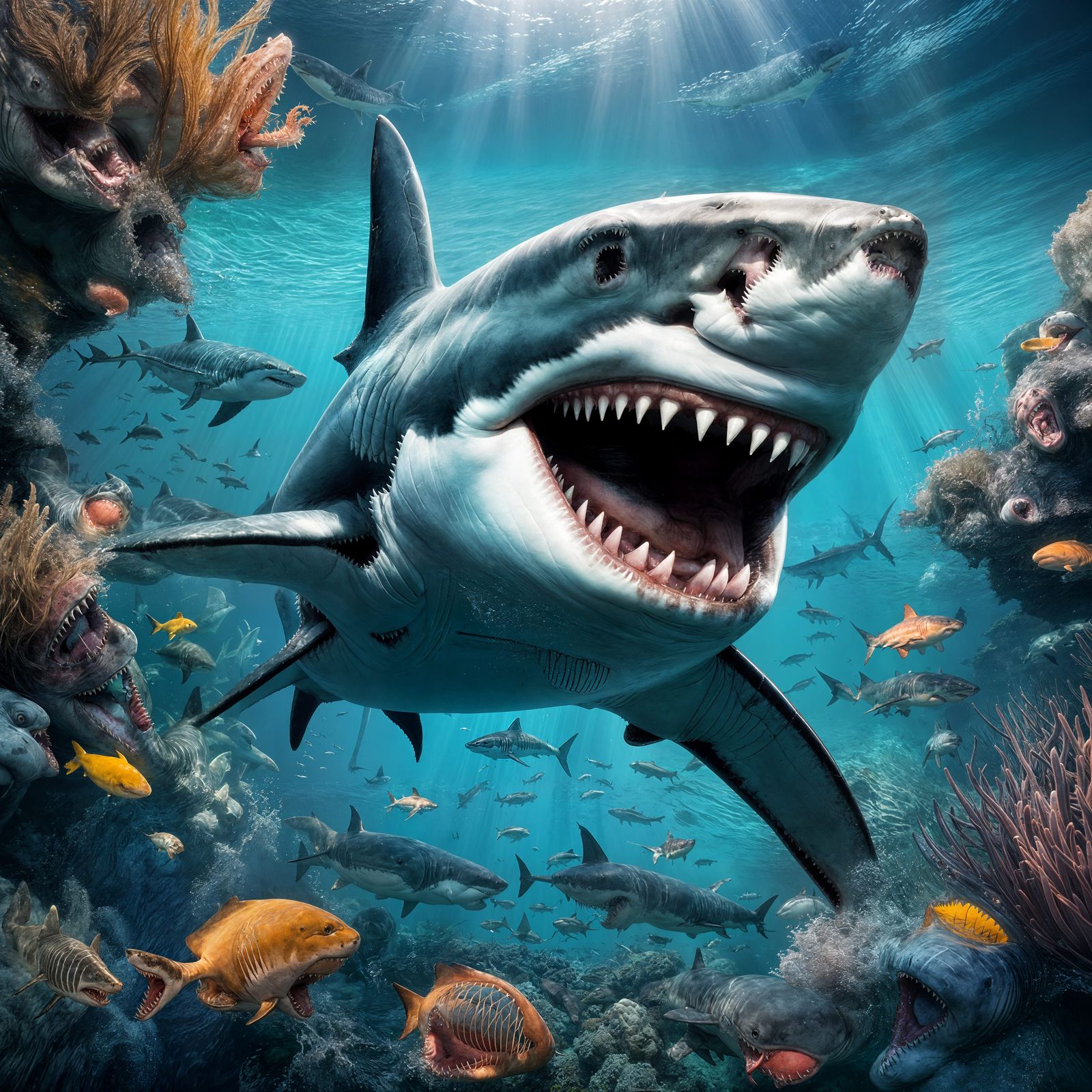 Great White Shark Smiling in Amusement