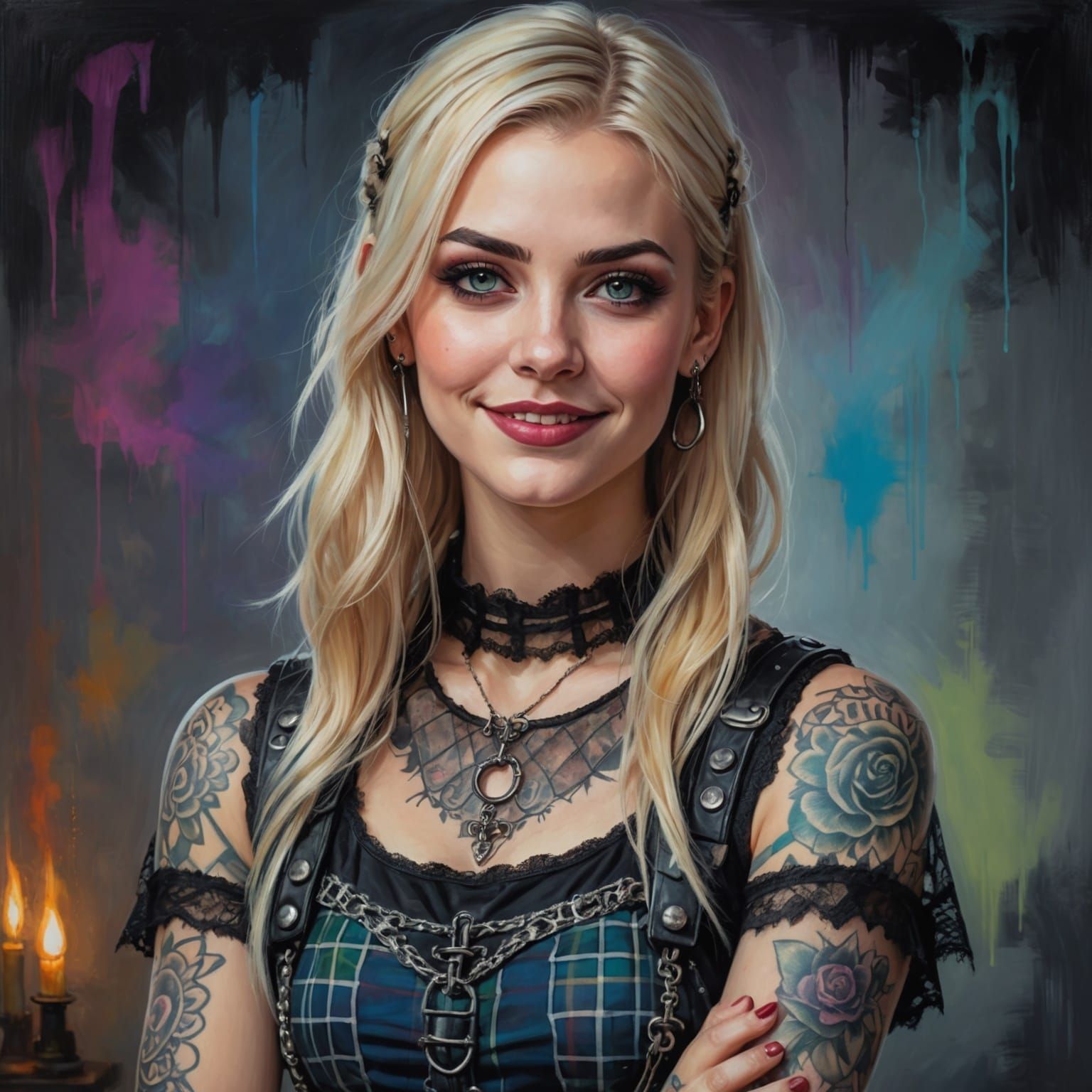 Gothic Girl Portrait in Alphonse Mucha Style