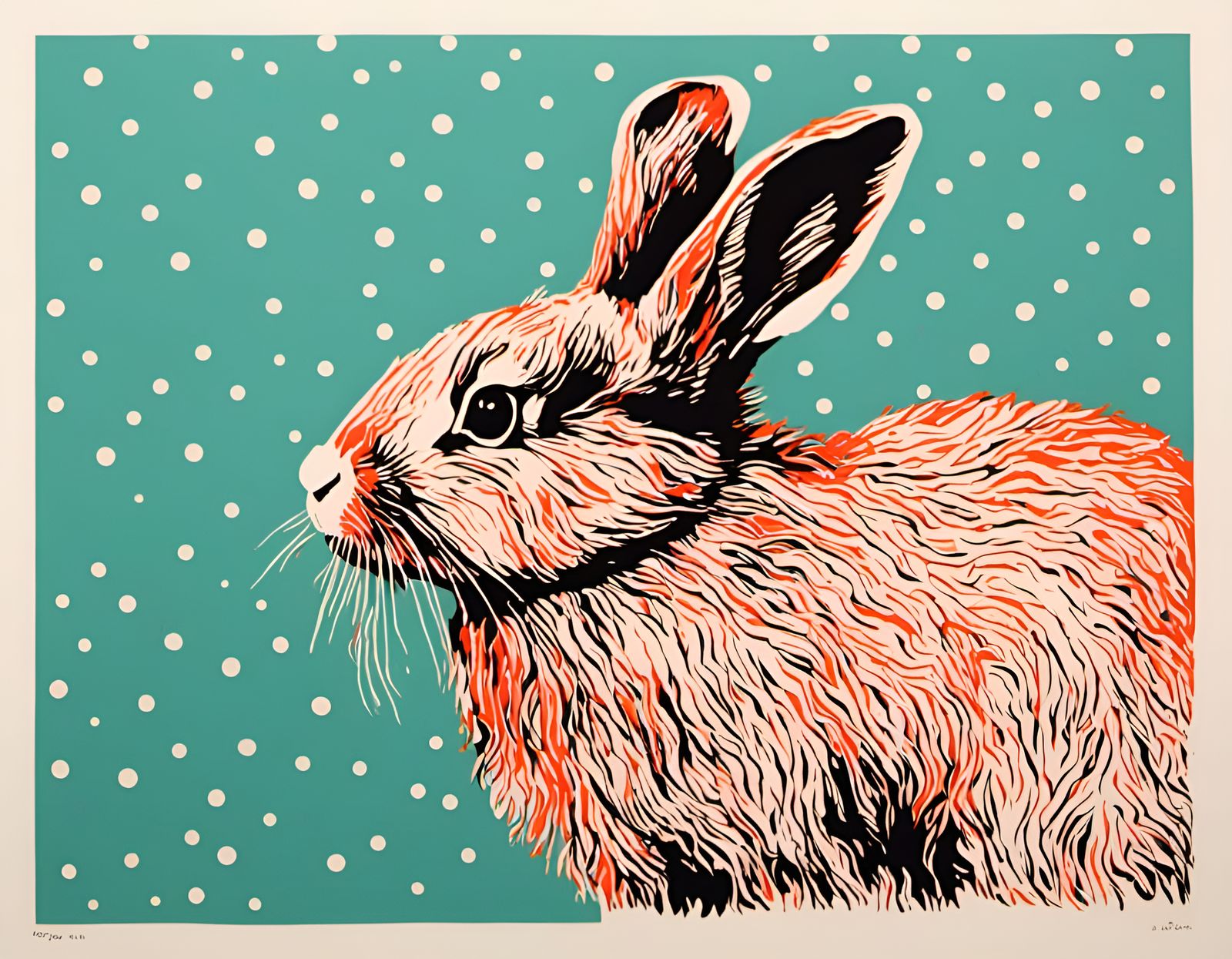 High Contrast Bunny in 2D Screen Print Style