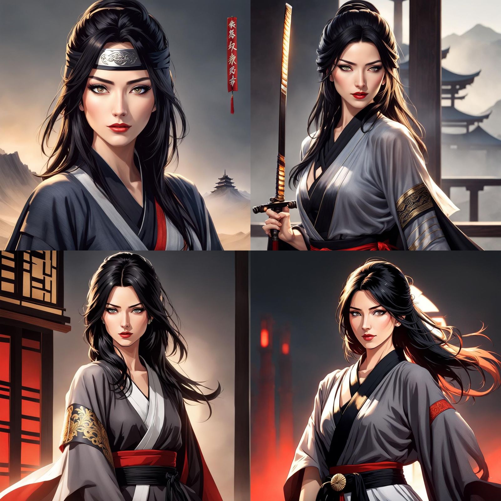 Beautiful Ninja Woman in Japanese Style Clothing