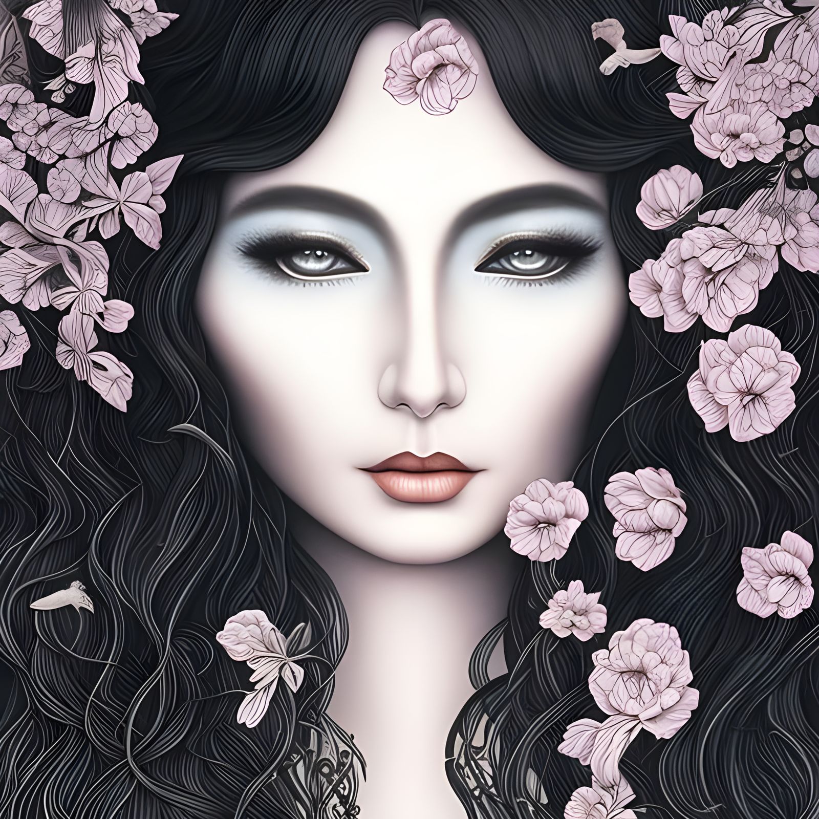 Ink Drawing of Woman in Pop Surrealism Style