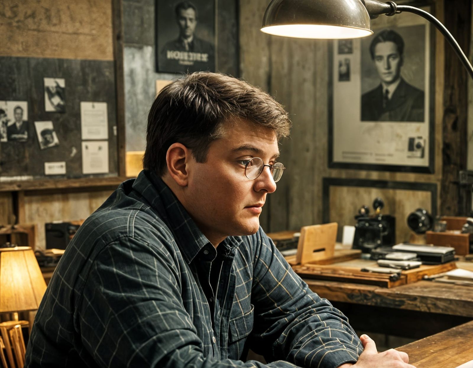 Vintage Workspace Portrait in Cinematic Style