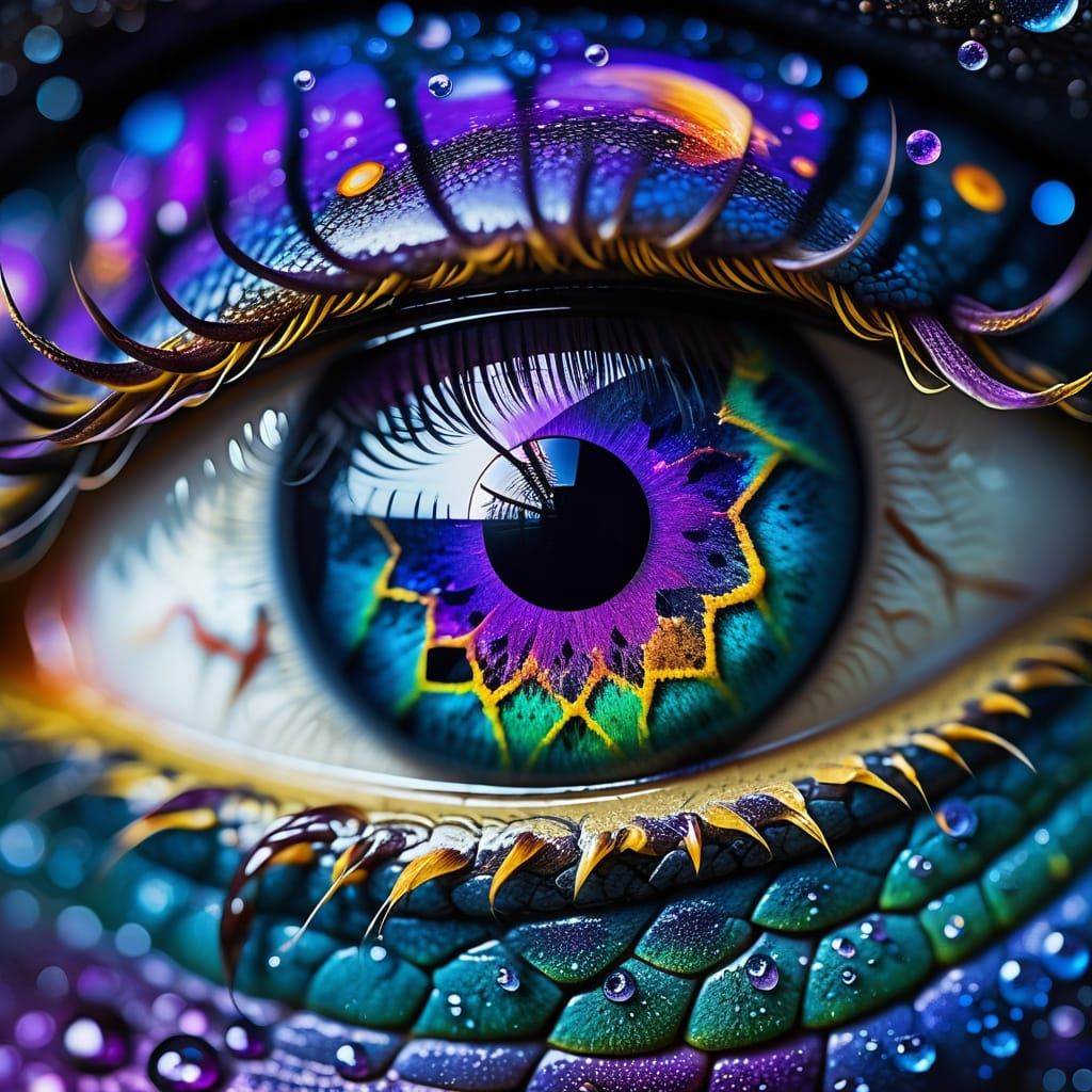 Vibrant Cosmic Universe within a Snake's Eye, in Dripping Pa...