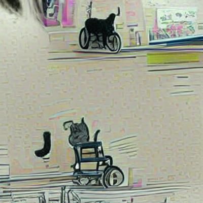 Cat in Wheelchair with Playful Expression