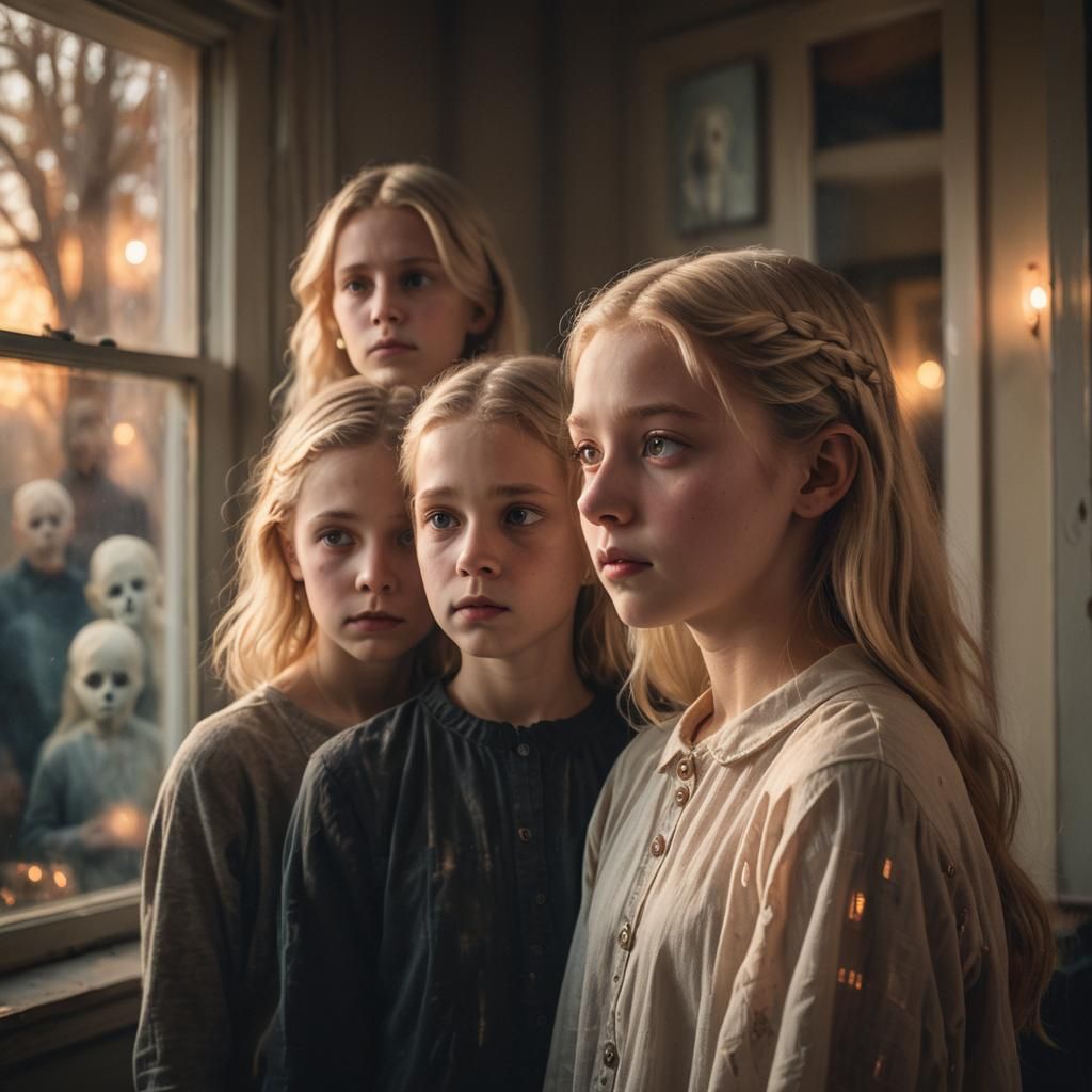 Poignant Portrait of Children with Ghostly Parents