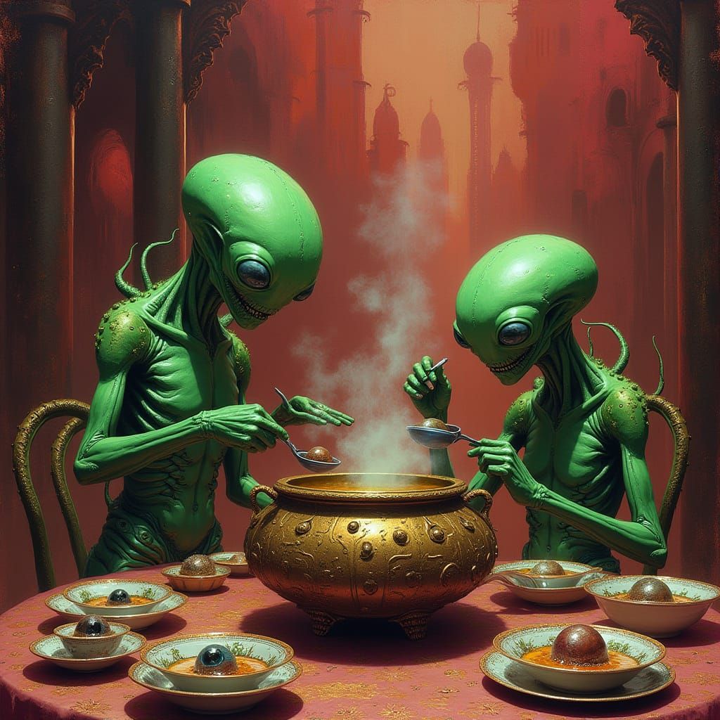 Glowing Martians Gather for Exotic Eyeball Soup Feast