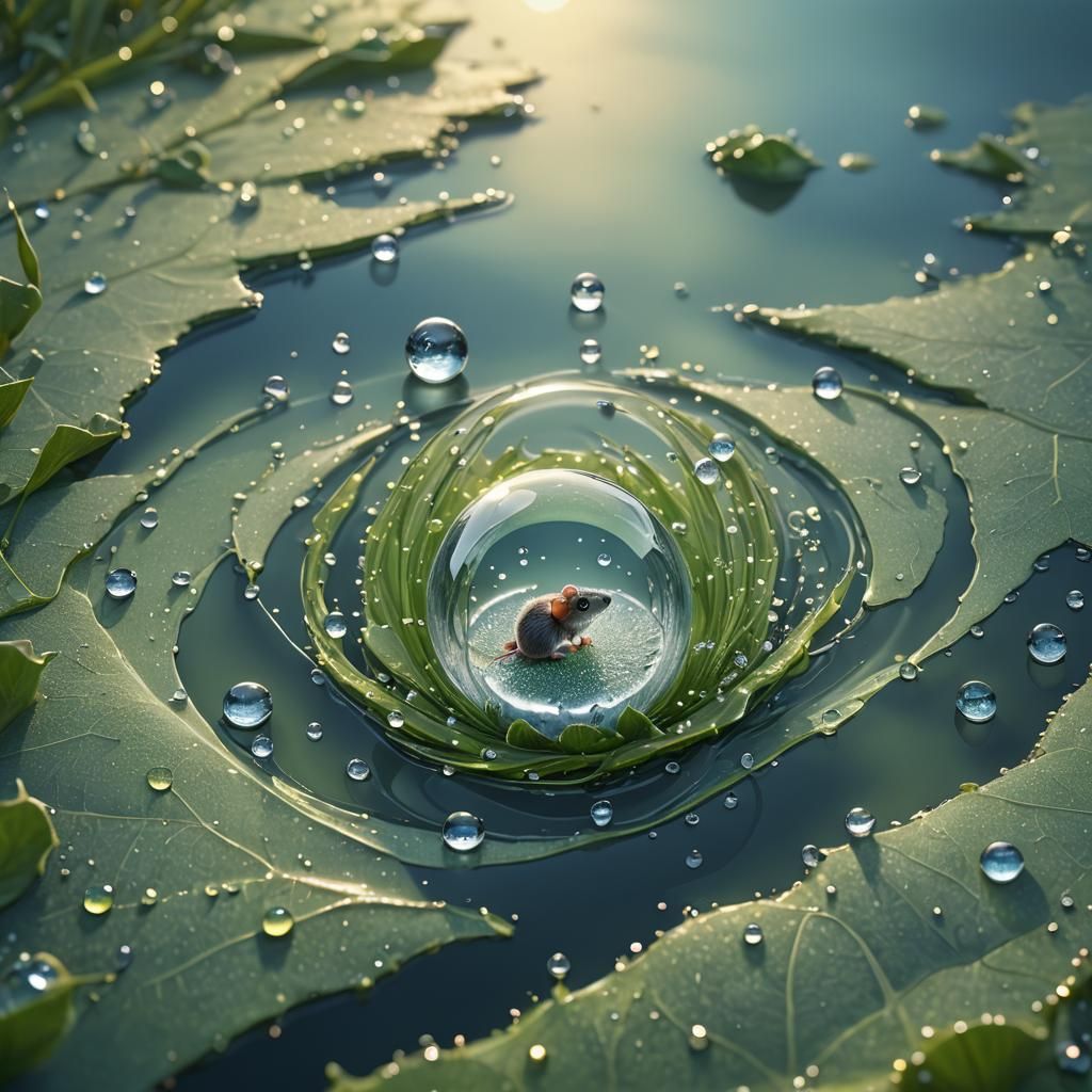 Mouse in Moonlit Dew Drop: 3D Abstract Art