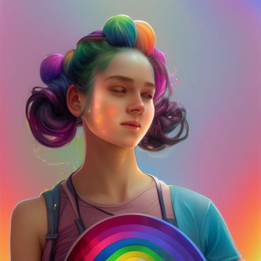 Girl with Rainbow Flag: Hyperdetailed Digital Portrait