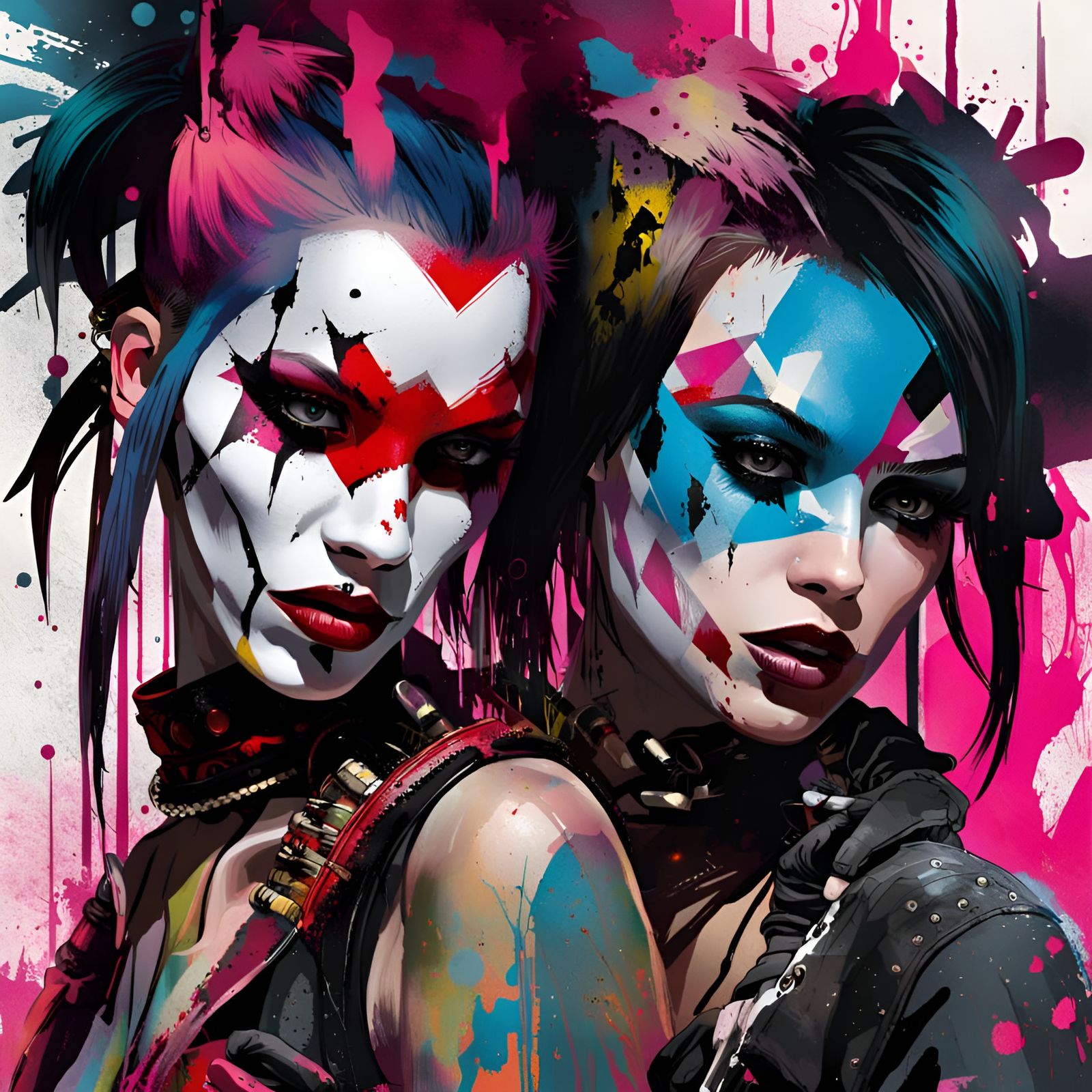 Punk Anarchy Girls with Crazy Weapons in Splash Art Style